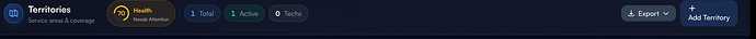 Step 2: Stats header — Health %, Needs Attention, Total, Active, Techs