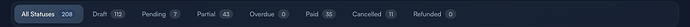 Step 4: Status tabs — All Statuses / Draft / Pending / Partial / Overdue / Paid / Cancelled / Refunded