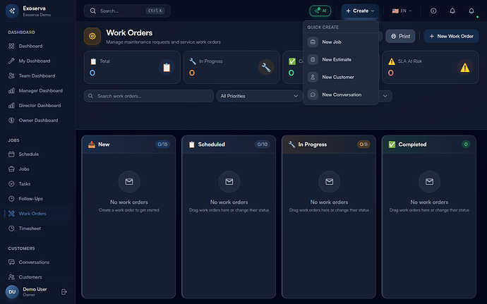 Step 2: Create a New Work Order