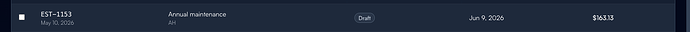 Step 4: Estimate row close-up — EST number, customer, description, status pill, date, total
