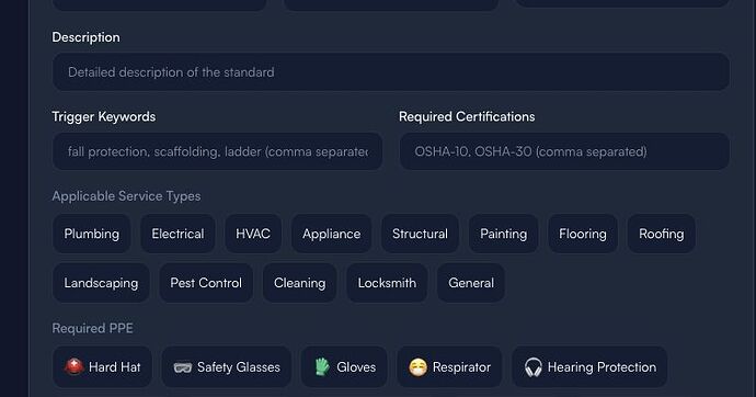 Safety Standard scope fields - generic UI examples only