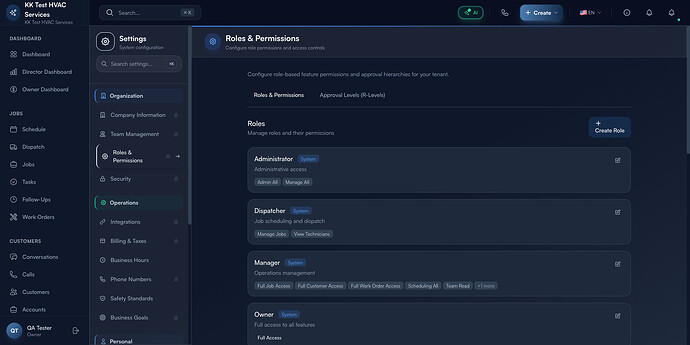 Step 1: Roles & Permissions overview with system roles and Quick-Start Templates
