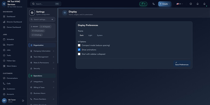 Step 1: Display Preferences with Theme, UI Options, and Save