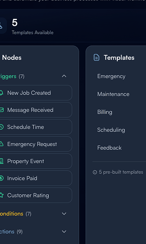 Step 2: Node palette and Templates list close-up