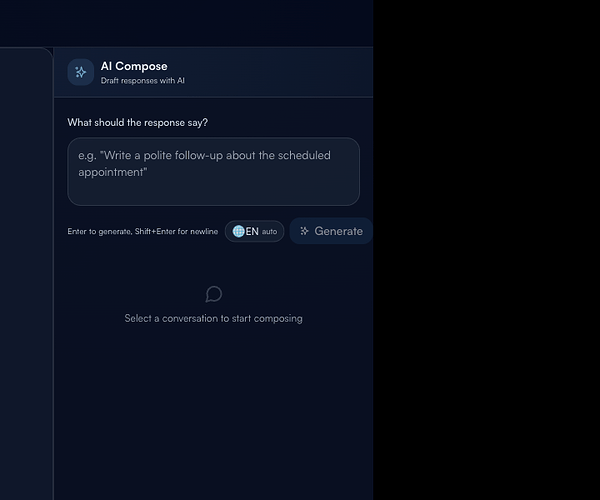 Step 5: AI Compose panel — prompt input, language selector, Generate button