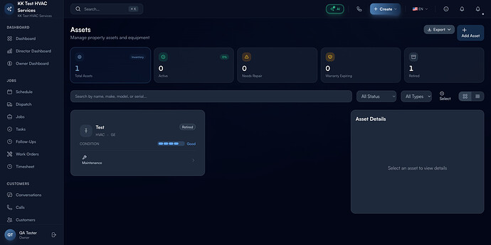 Step 1: Assets page with status counts and asset list