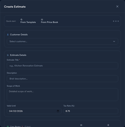 Step 2: Create a New Estimate