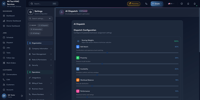 Step 4: AI Dispatch scoring weights overview