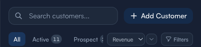 Step 3: Status tabs — All / Active / Prospect / Follow-up / Inactive